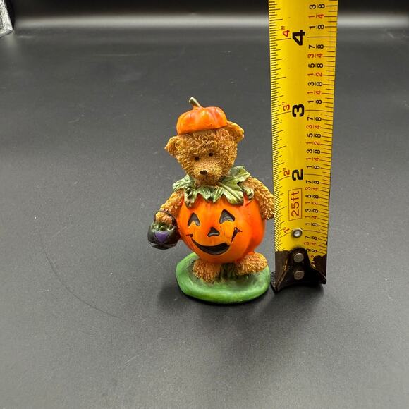 Vintage Pumpkin Teddy Bear Figurine Halloween Mini Statue - Picture 6 of 10